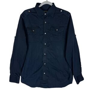 Banana Republic Dress Shirt Mens M 15-15 1/2 Blue Cotton Round Hem Career Formal